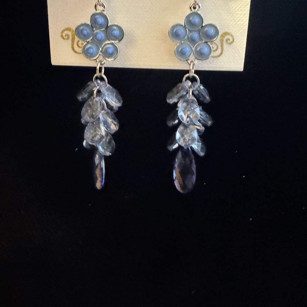 NEW Blue Floral Beaded Gemstone Drop Classic Chain Boho Crystal Chic Earrings